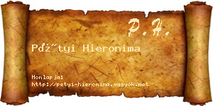 Pétyi Hieronima névjegykártya